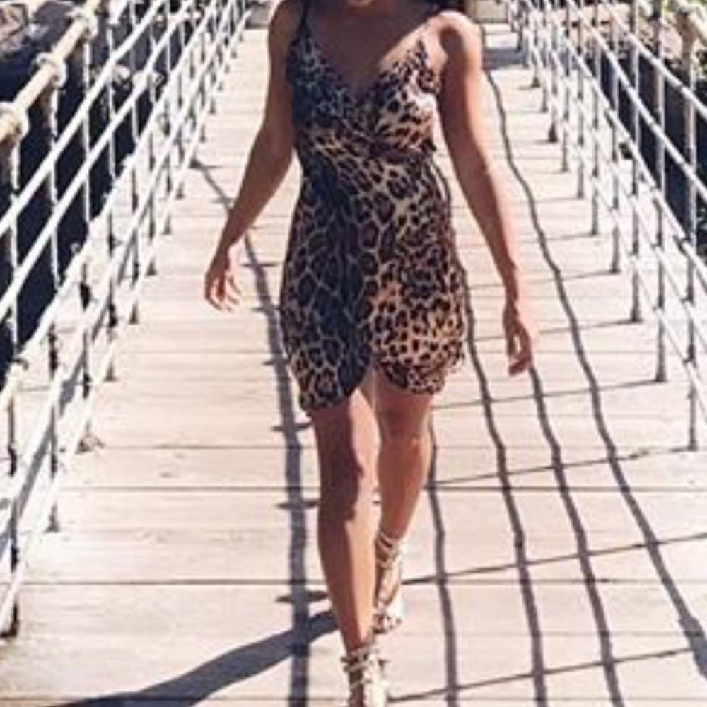Leopard wrap tie dress